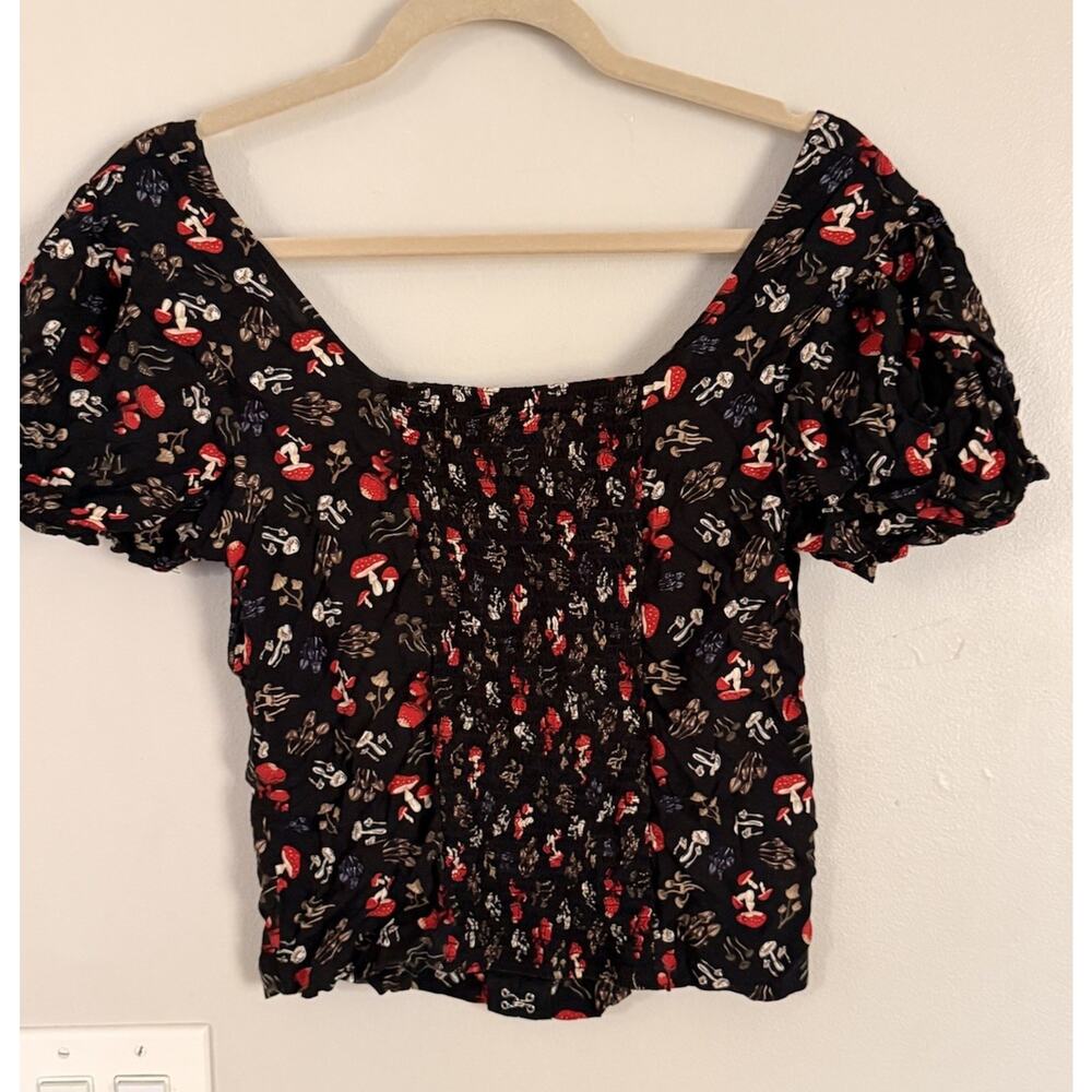 Thorn and Fable Mushroom Print Corset Blouse Top Cottagecore Fairy Milkmaid Sz L - Picture 3 of 5